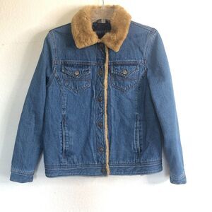 JLO Vintage Jennifer Lopez Faux Fur Collar Denim Y2K Jacket Size M